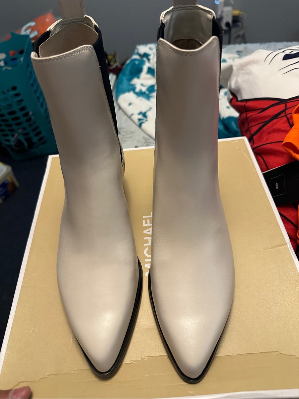 Michael Kors Cream Chelsea Ankle Boot with Black Elastic leather